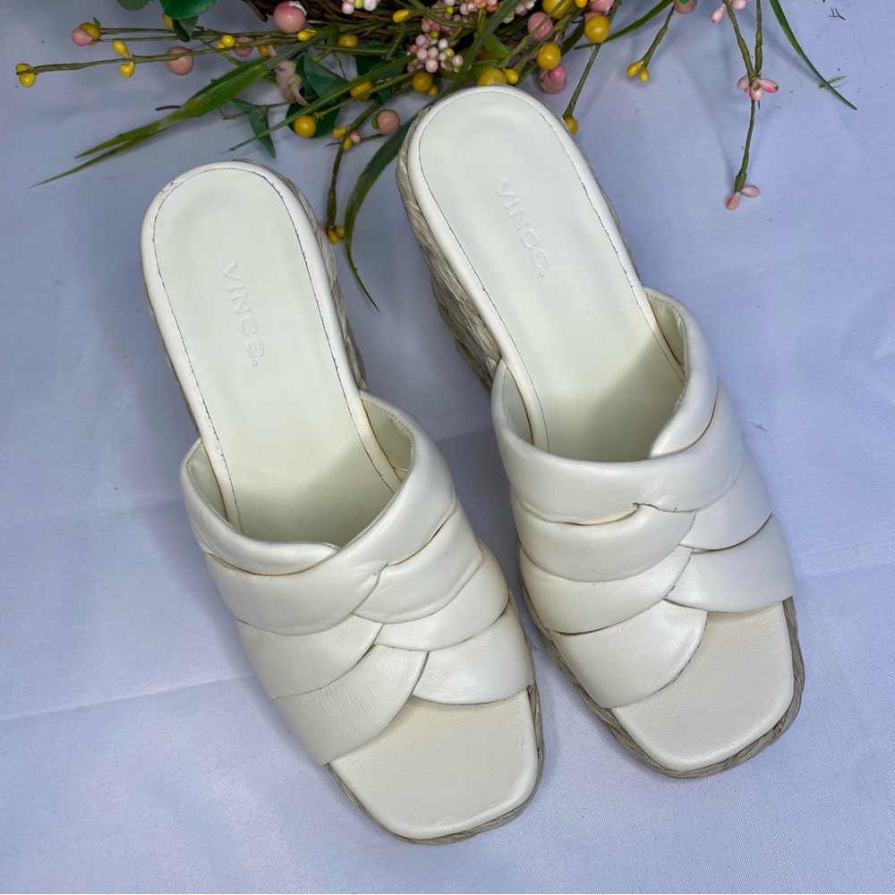 Vince Gilian Wedge Sandals Espadrille Ivory Leather Size 6